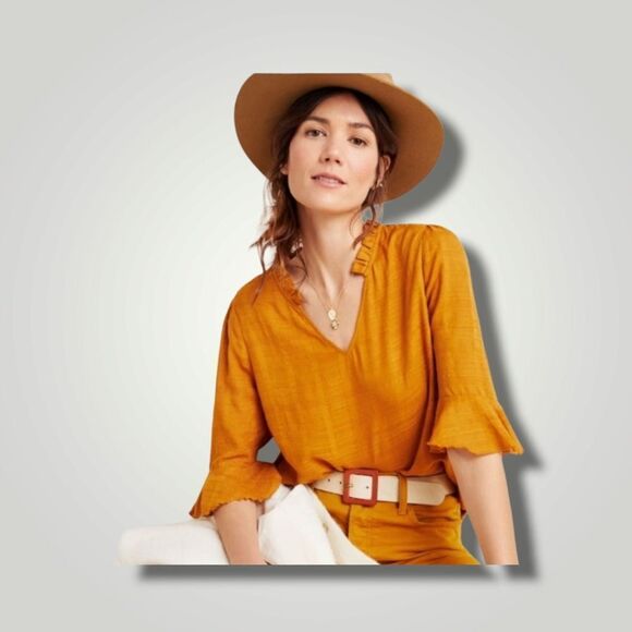 Anthropologie Left Coast Collection Dolan Peasant Top Burnt Orange Boho S - Picture 1 of 10